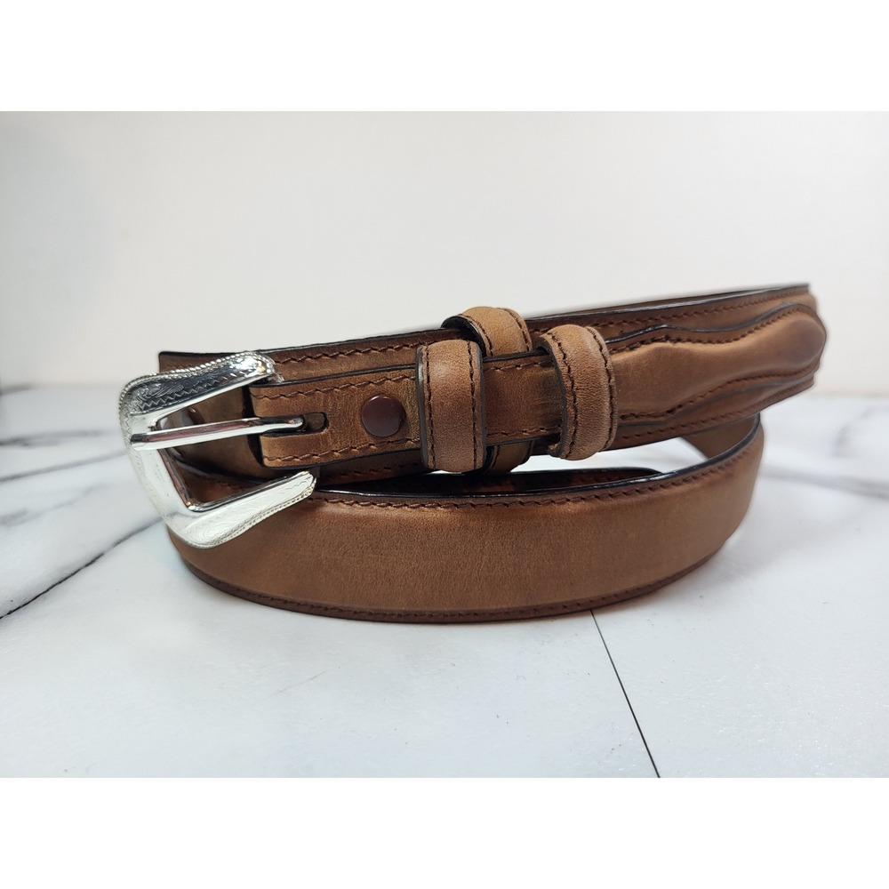 NWT Double S Belt Collection Mens 40 Brown‎ Genuine Leather Silver Engraved Belt